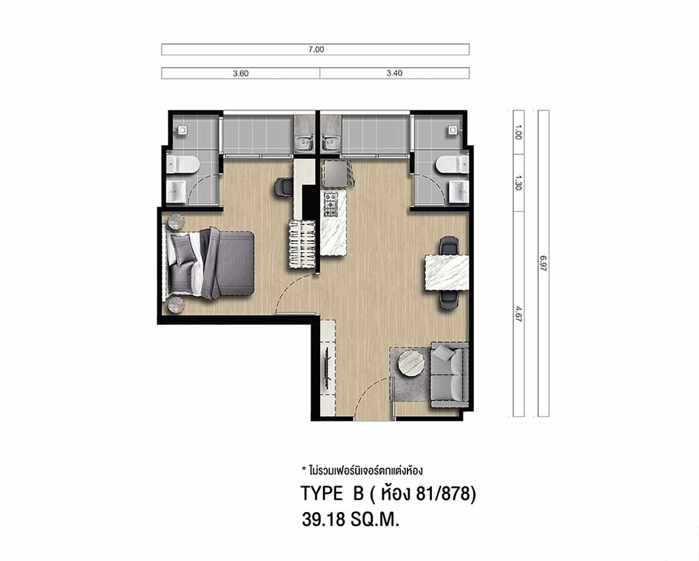 ซิตี้ คอนโด room plan type b 878rev